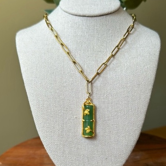 Hand Crafted Jewelry - Floral Green Jade Bamboo Necklace - New